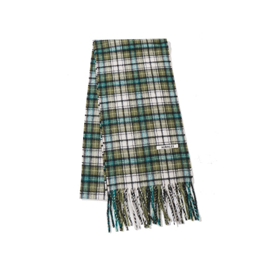 CASHMERE CHECK LONG STOLE MOSS GREEN CHECK