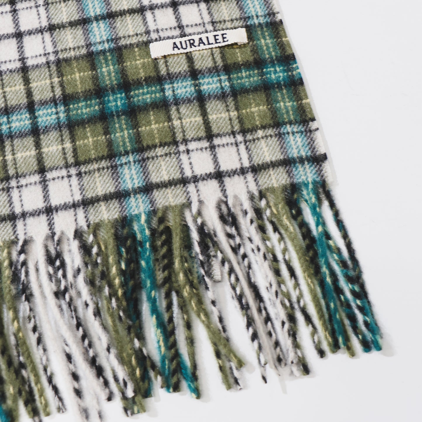 CASHMERE CHECK LONG STOLE MOSS GREEN CHECK