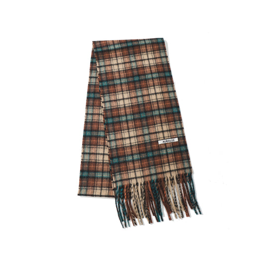 CASHMERE CHECK LONG STOLE RED BROWN CHECK