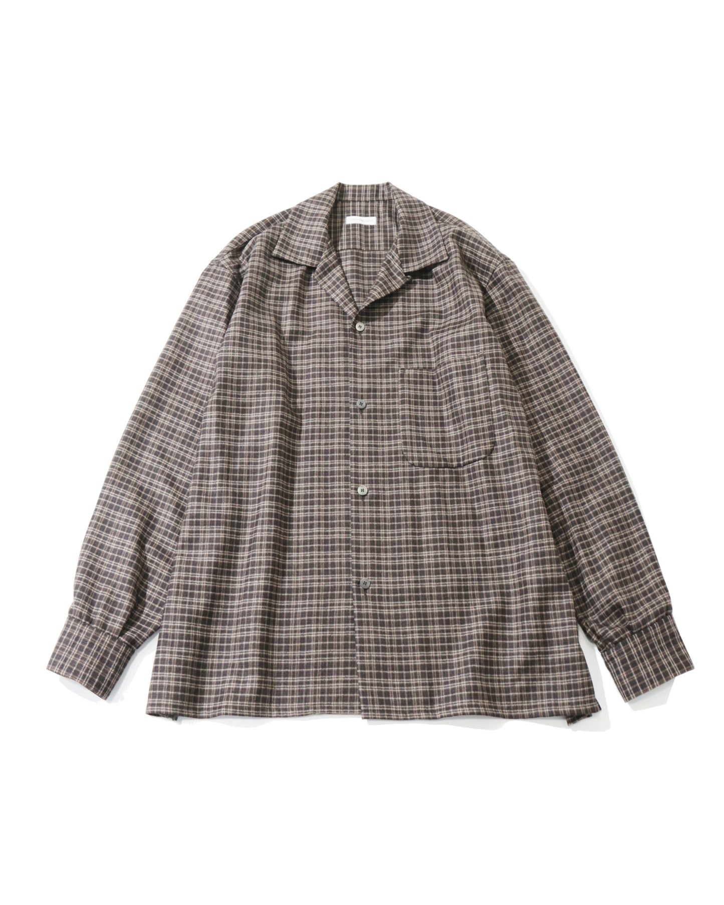 Wool Plaid Open Collar Shirt BROWN