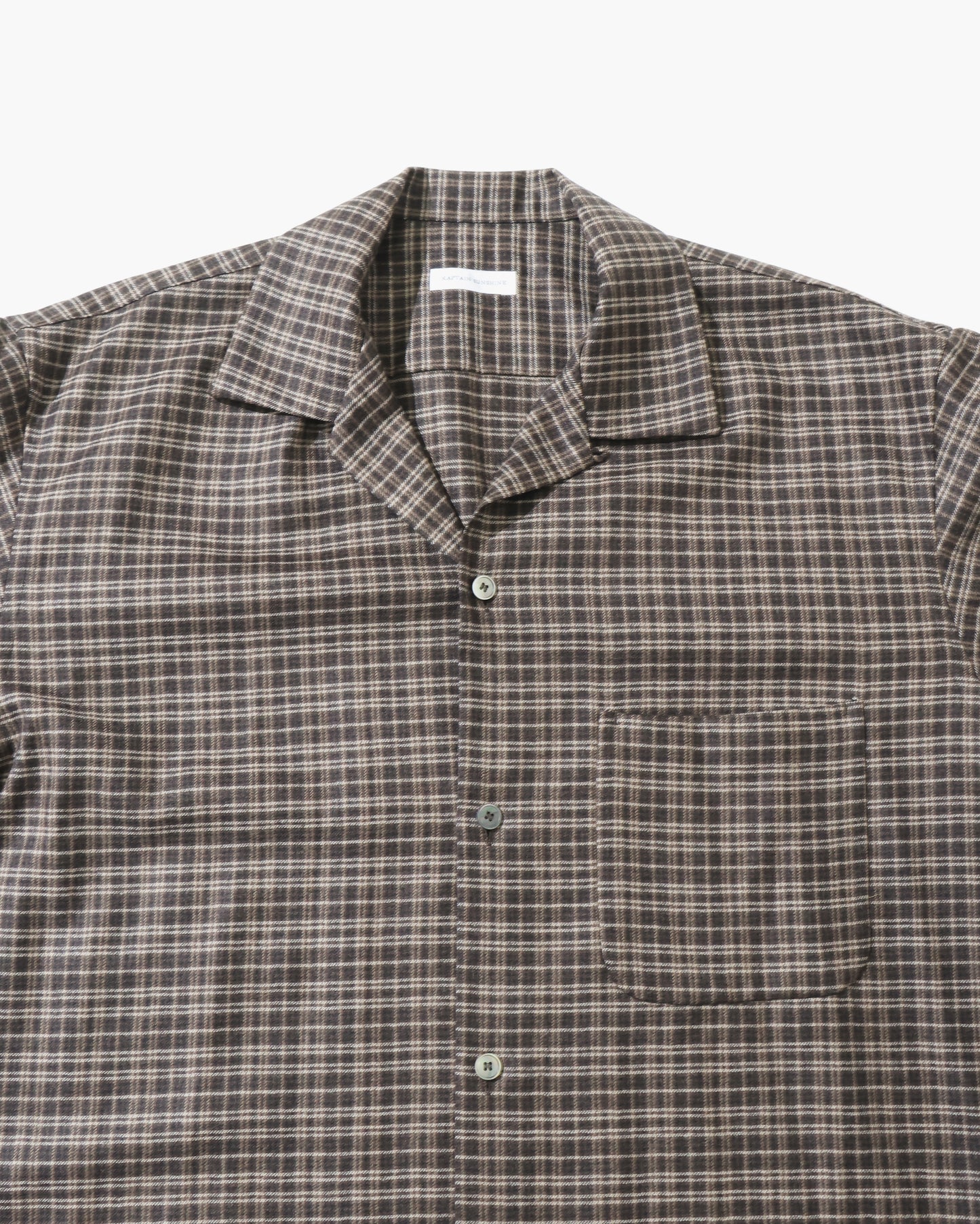 Wool Plaid Open Collar Shirt BROWN
