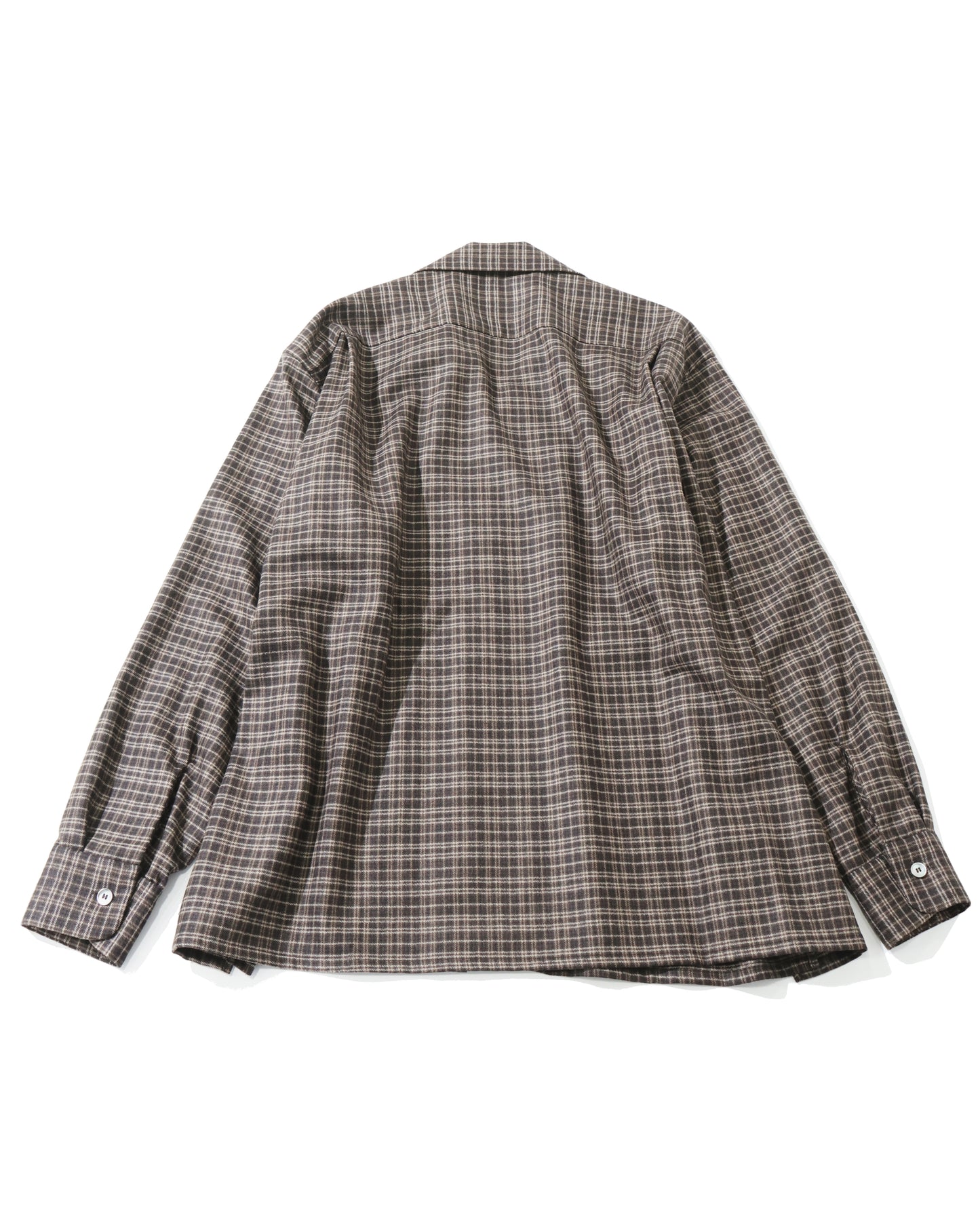 Wool Plaid Open Collar Shirt BROWN