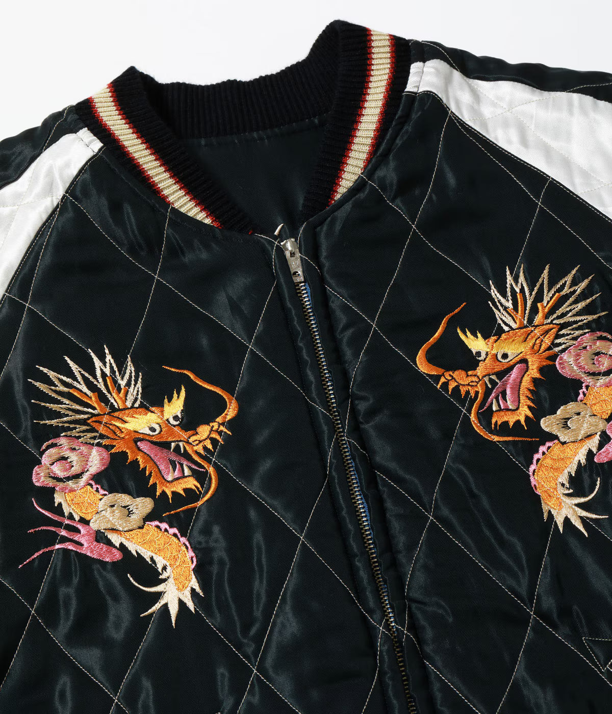 Mid 1950s Style Acetate Quilted Souvenir Jacket “WHITE TIGER” × “DUELLING DRAGONS” TT15973-219