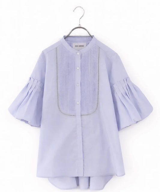 balloon sleeve pintuck embroidery shirt
