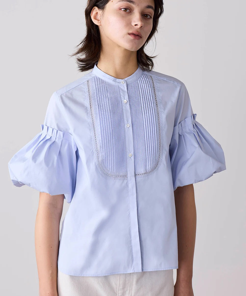 balloon sleeve pintuck embroidery shirt