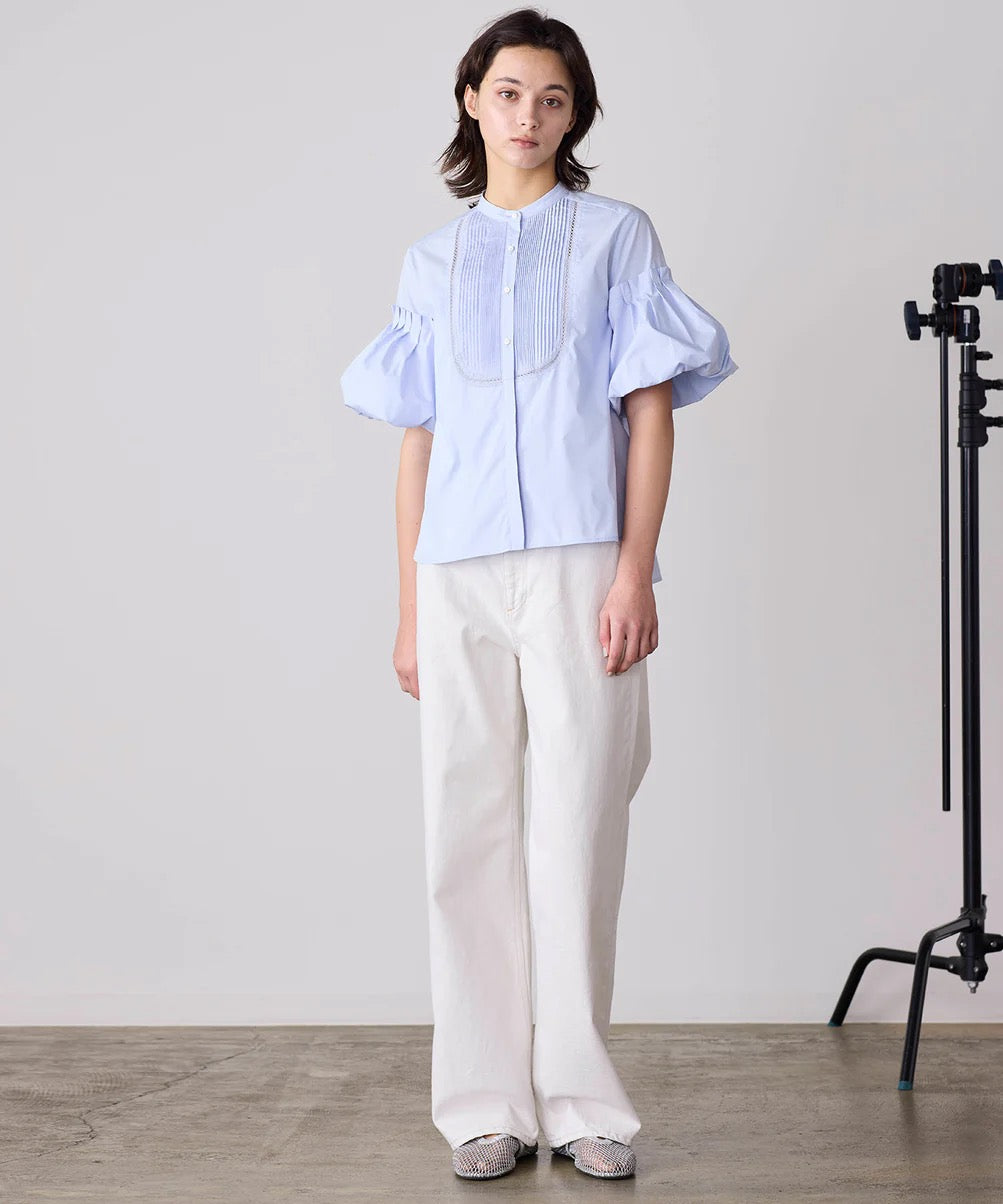 balloon sleeve pintuck embroidery shirt