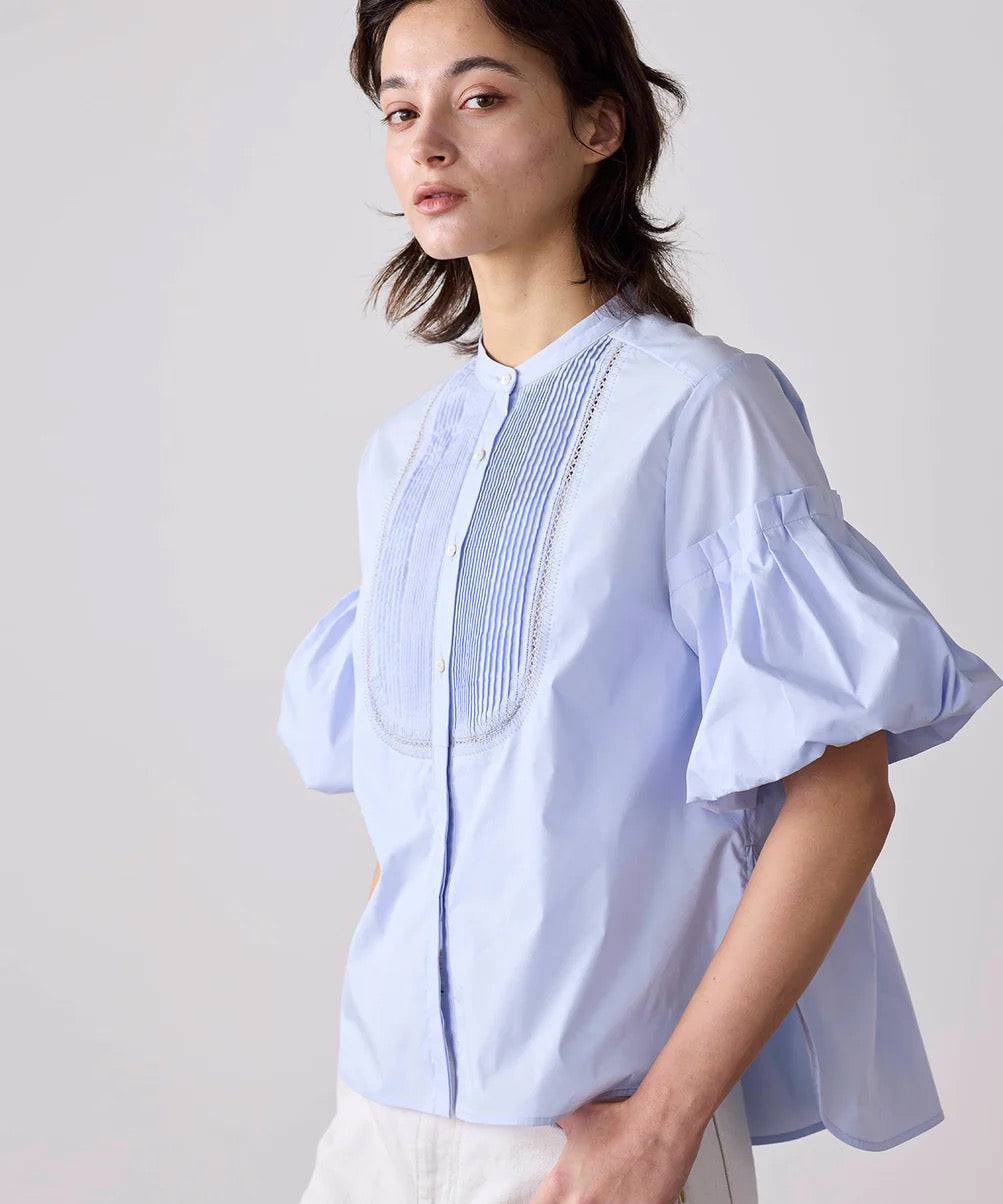 balloon sleeve pintuck embroidery shirt