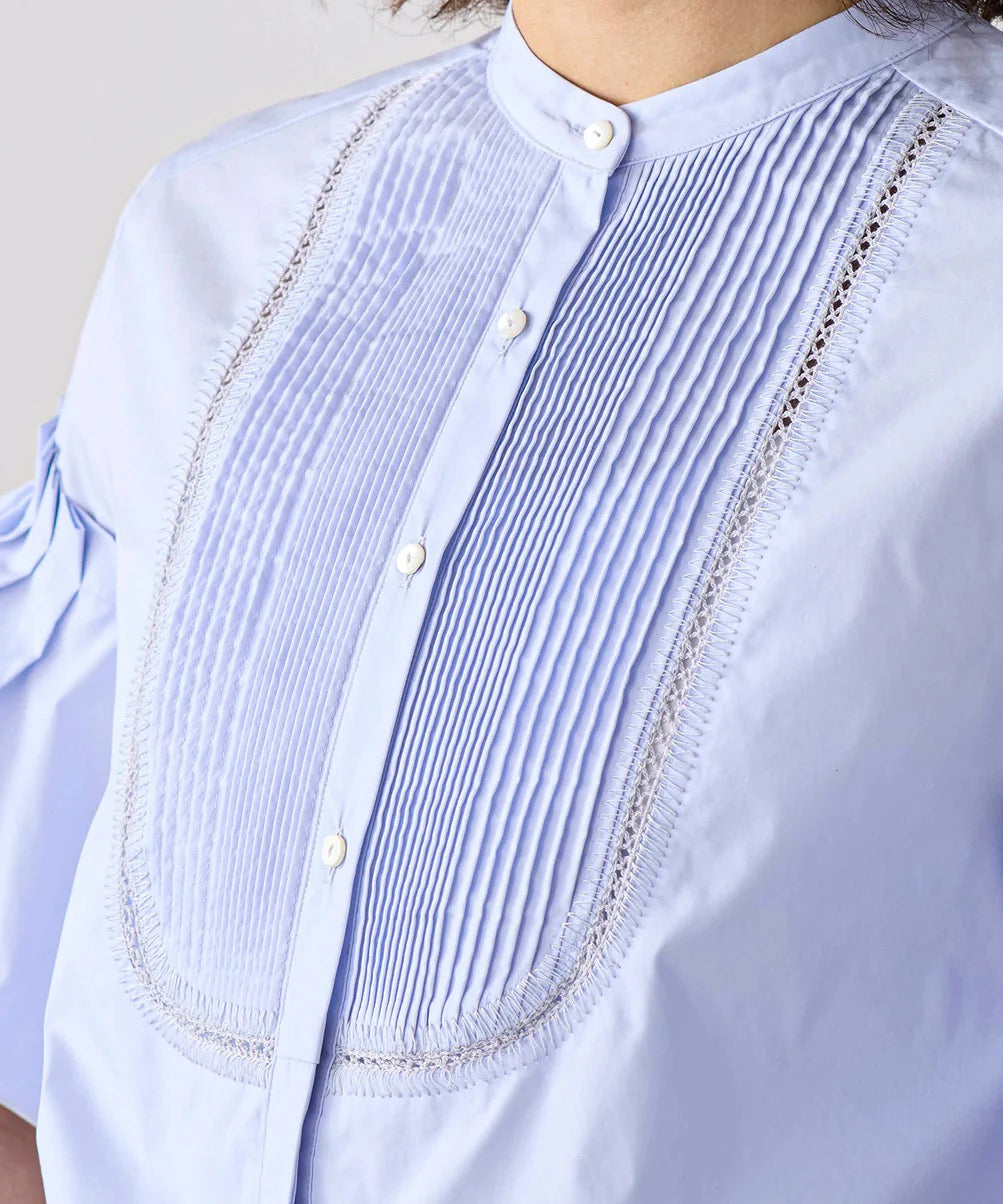 balloon sleeve pintuck embroidery shirt