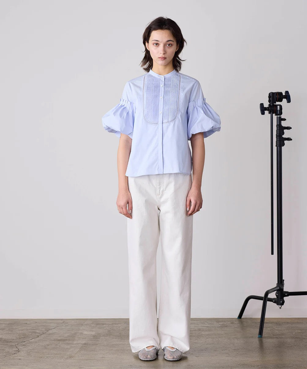 balloon sleeve pintuck embroidery shirt