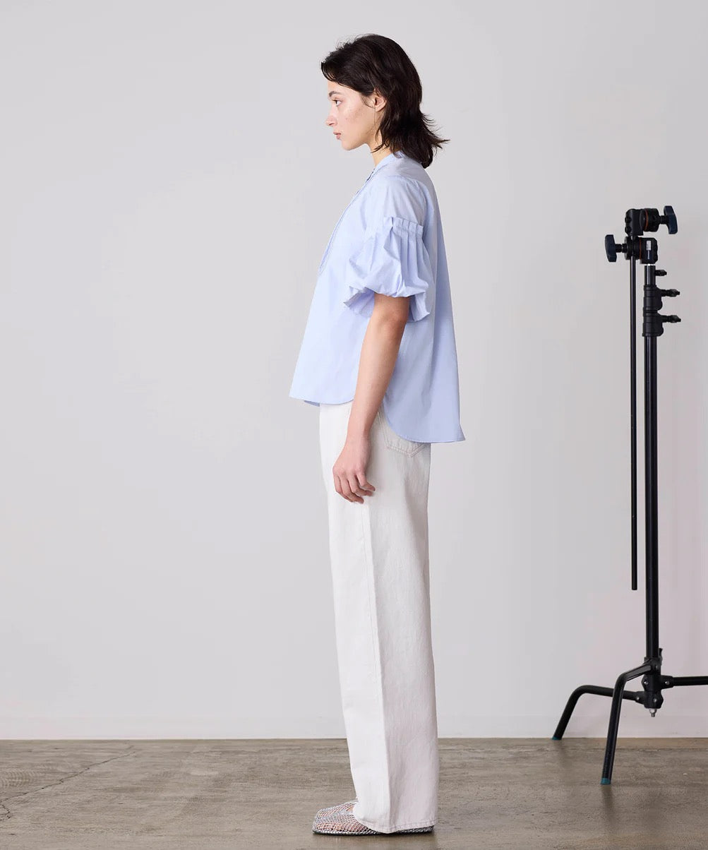 balloon sleeve pintuck embroidery shirt