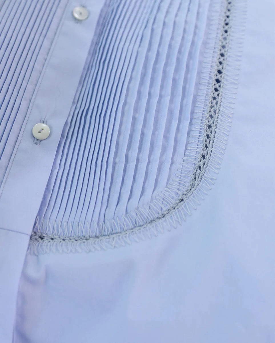 balloon sleeve pintuck embroidery shirt