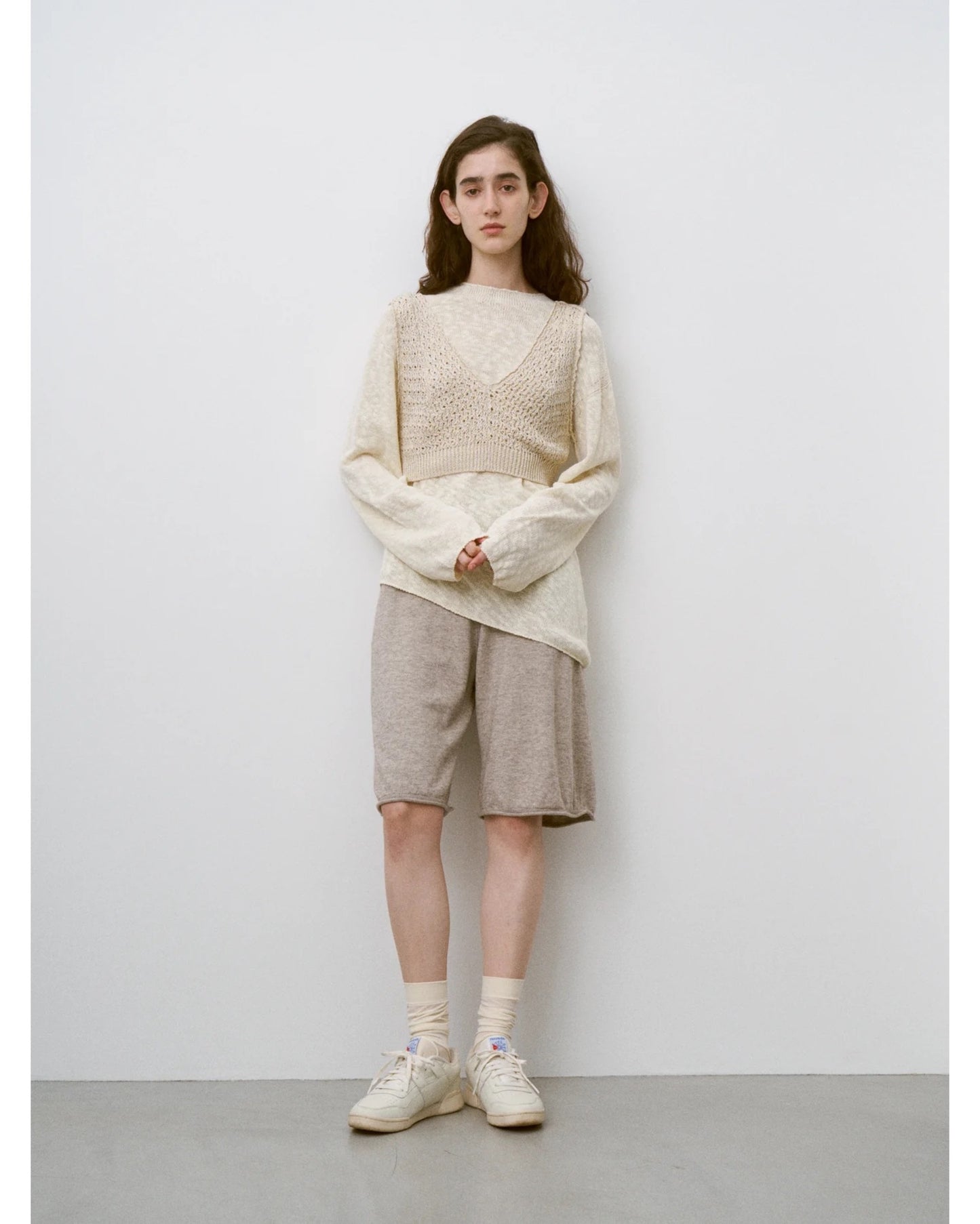 double honeycomb mesh-knit cropped vest