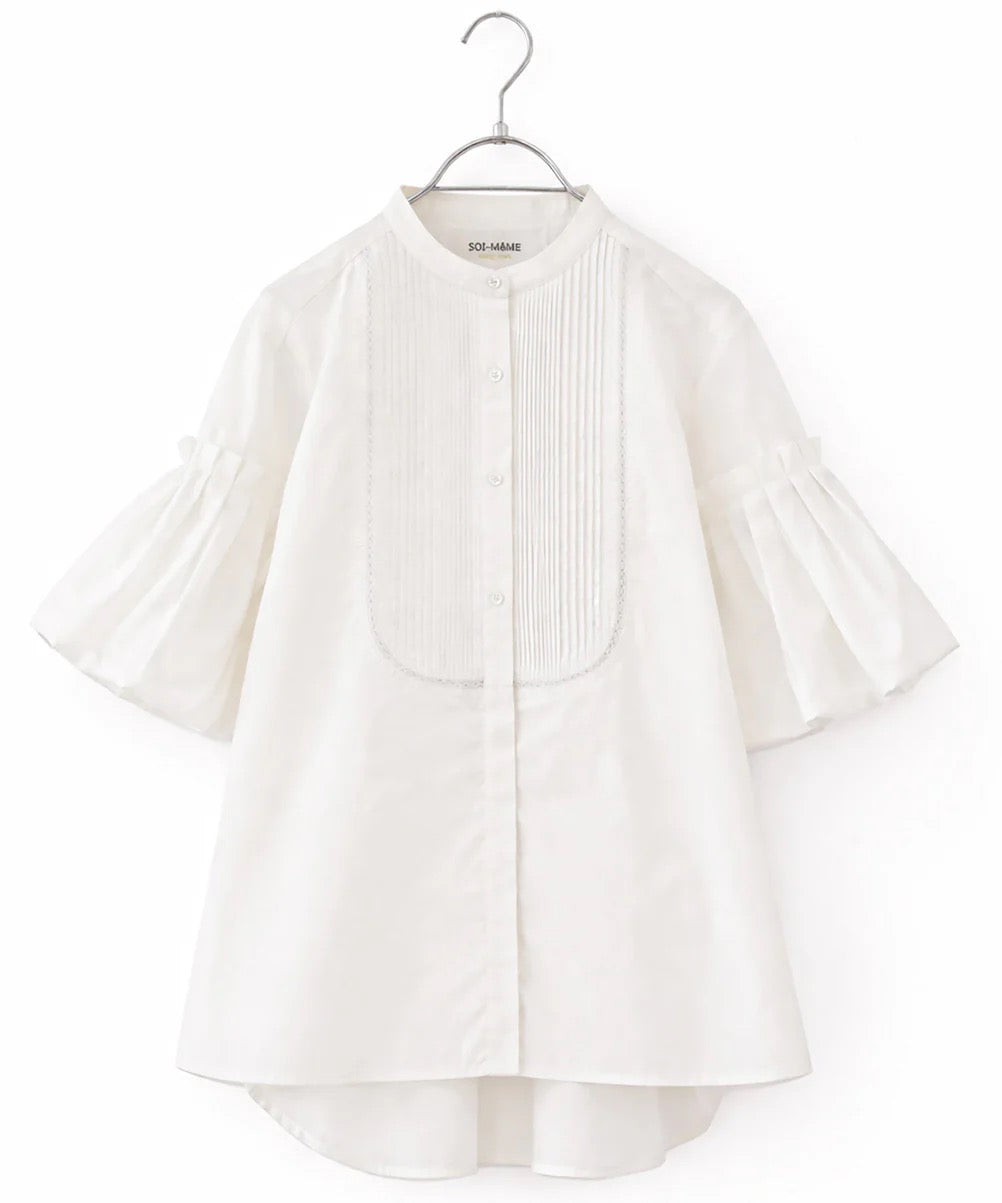 balloon sleeve pintuck embroidery shirt