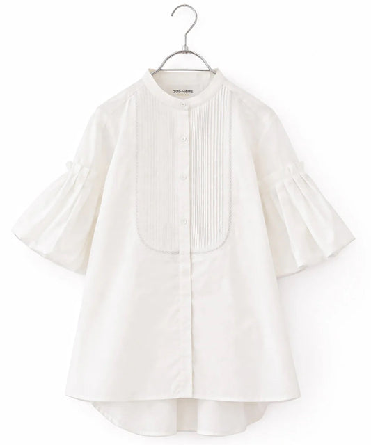 balloon sleeve pintuck embroidery shirt