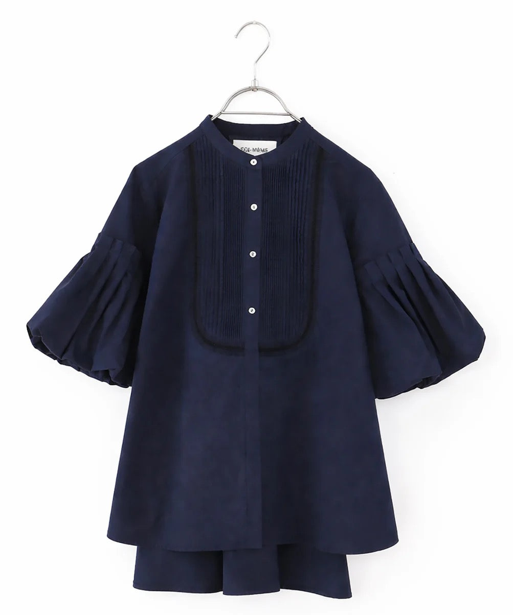 balloon sleeve pintuck embroidery shirt