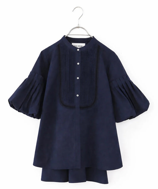 balloon sleeve pintuck embroidery shirt