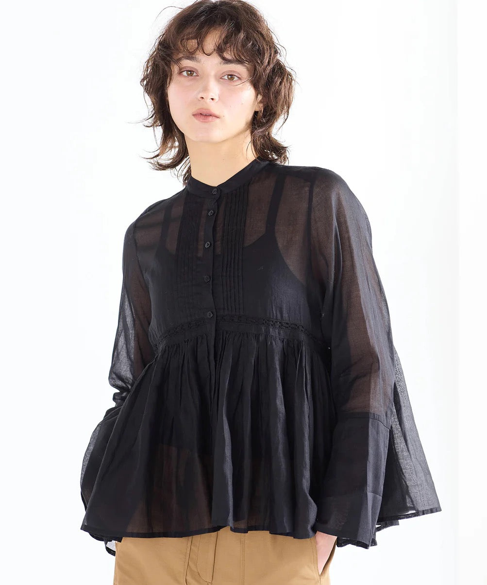 sheer starched cotton lace flare blouse