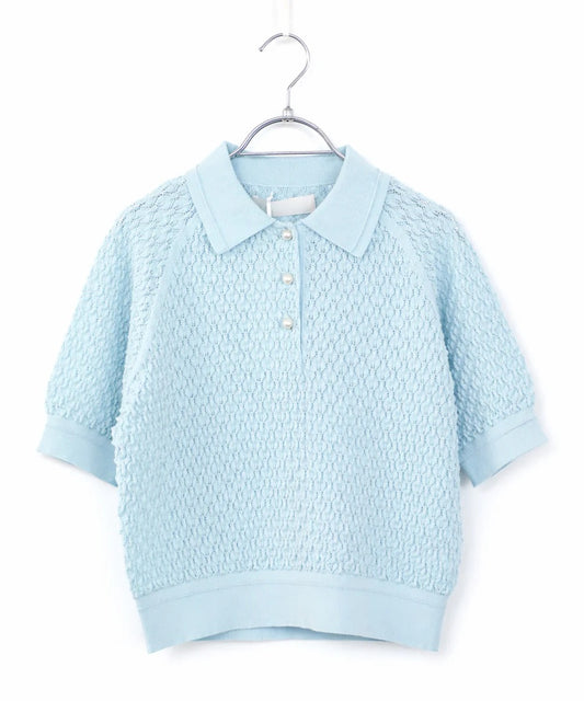 diamond openwork polo knit
