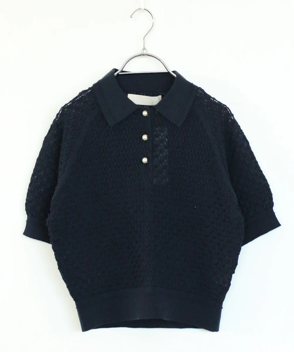 diamond openwork polo knit
