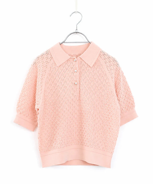 diamond openwork polo knit