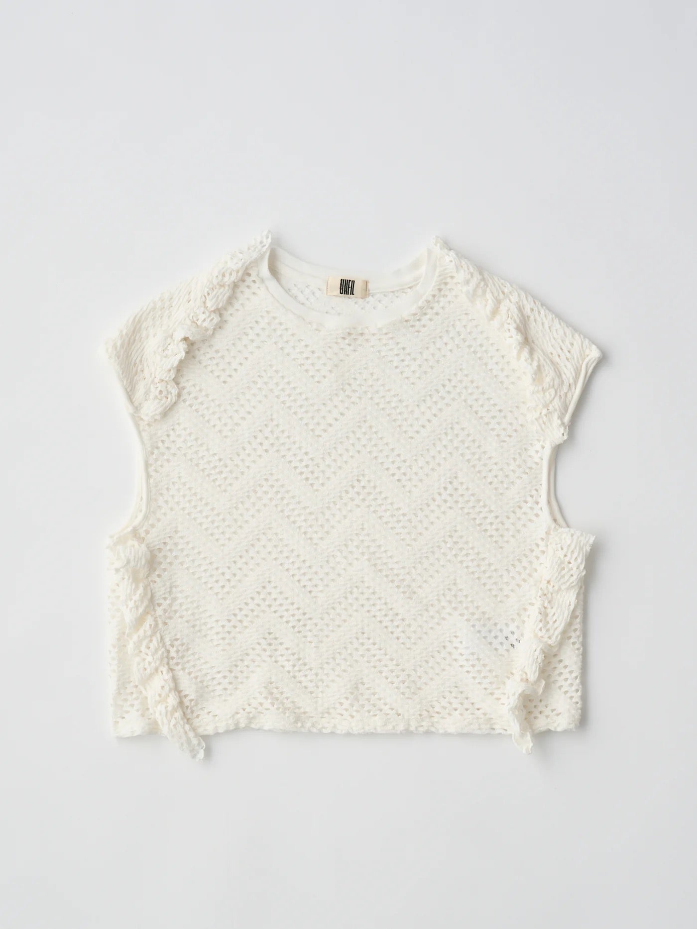 pattern mesh cotton jersey ruffled sleeveless top