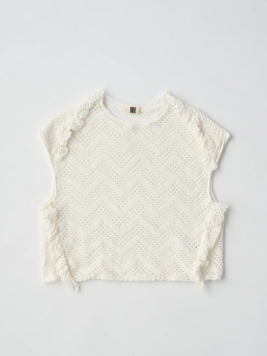 pattern mesh cotton jersey ruffled sleeveless top