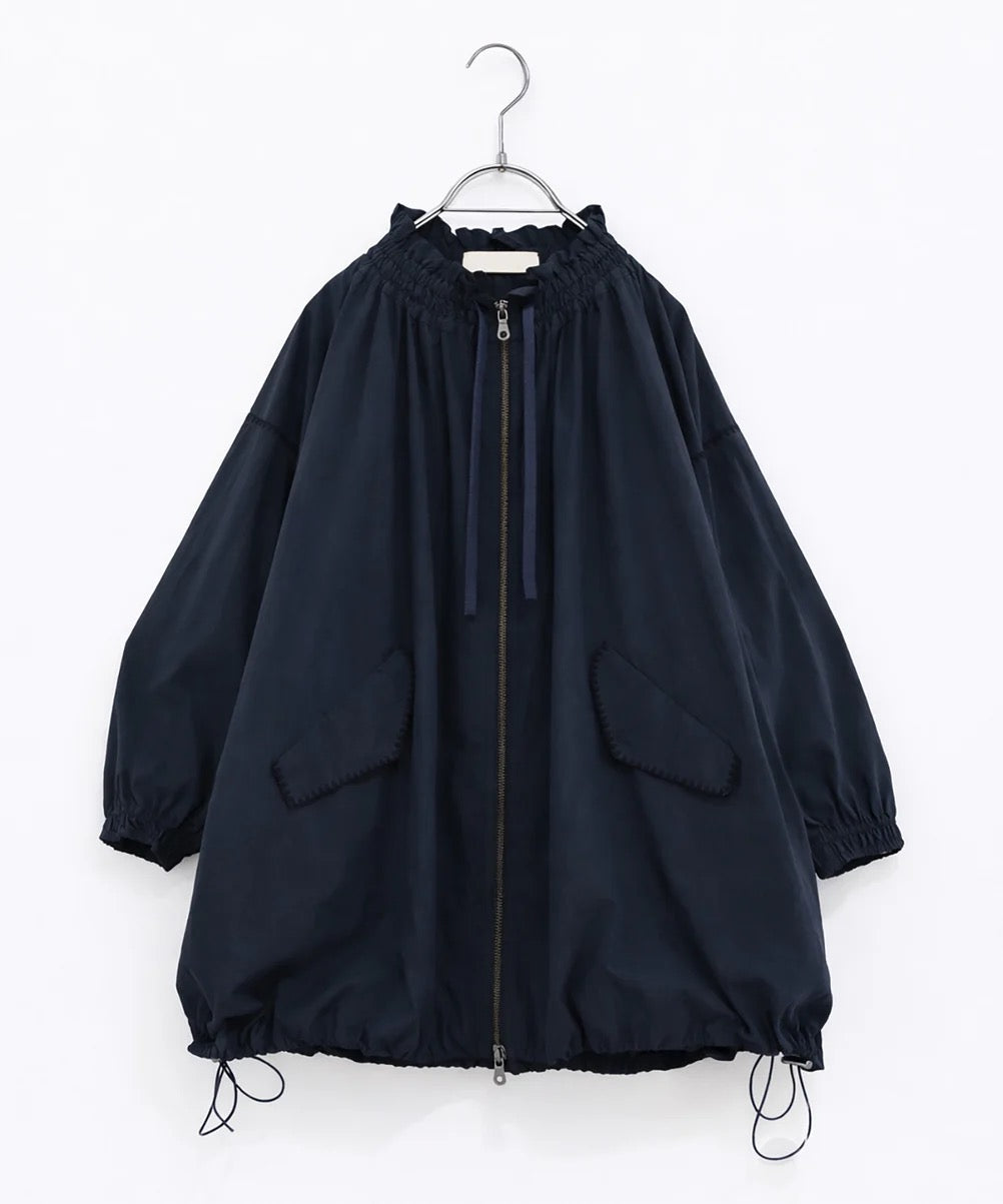 shirring gather embroidery midi-blouson