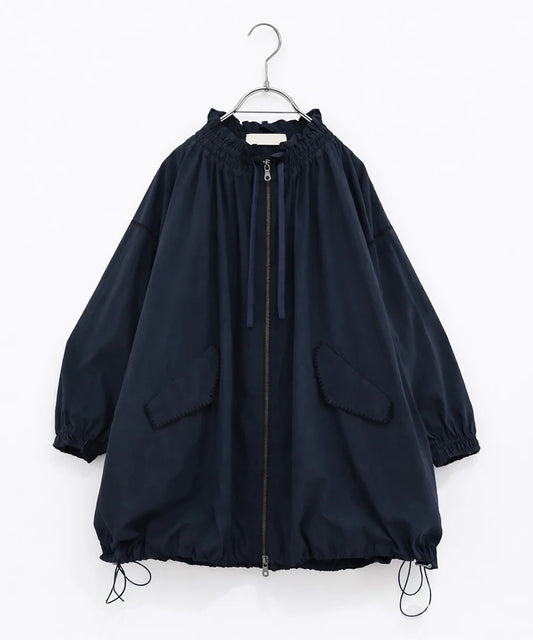 shirring gather embroidery midi-blouson