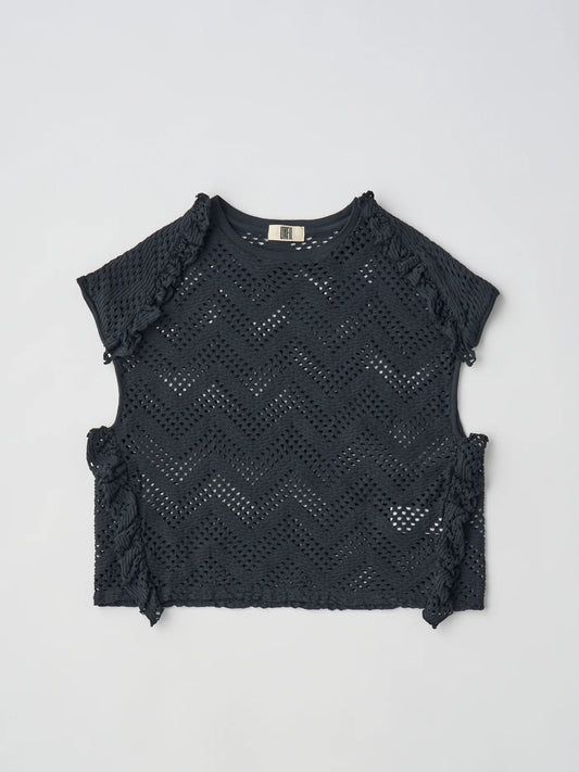 pattern mesh cotton jersey ruffled sleeveless top
