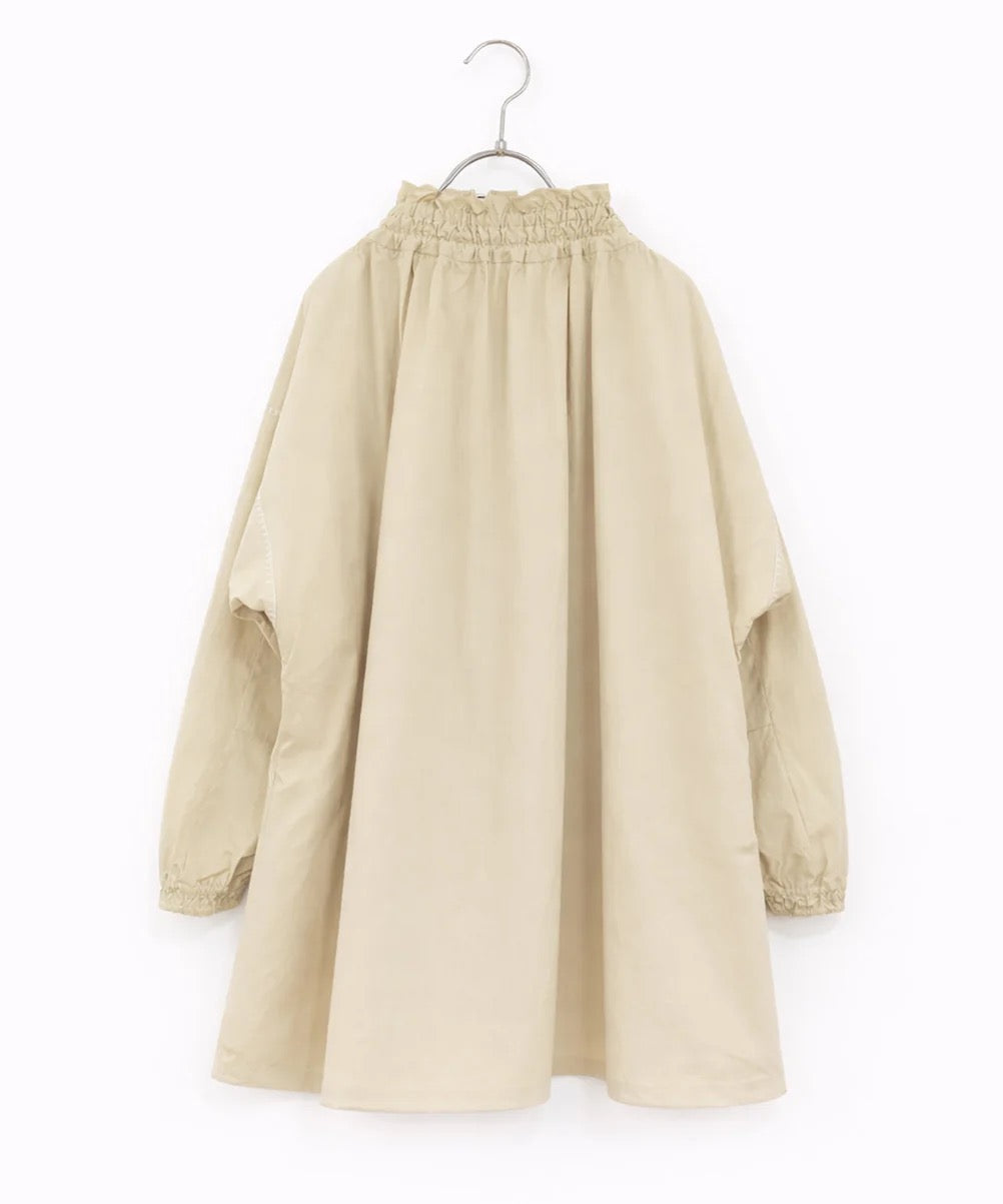 shirring gather embroidery midi-blouson
