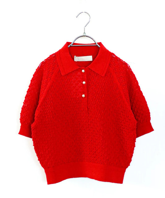 diamond openwork polo knit