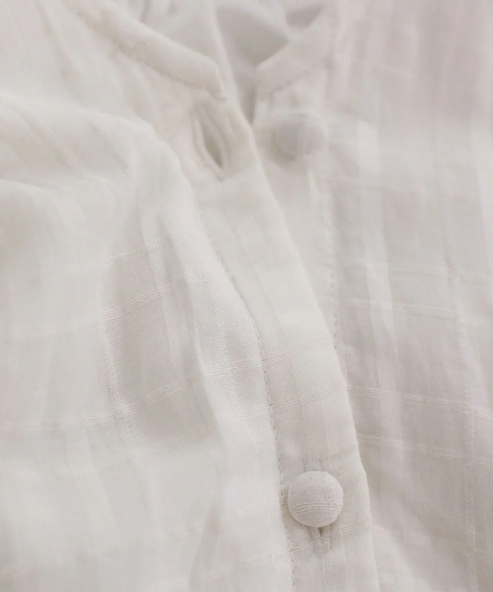 sheer check 2way gathered blouse