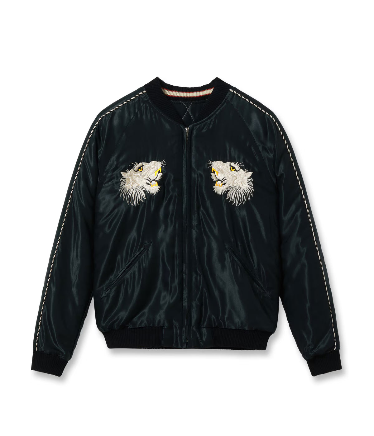 Mid 1950s Style Acetate Quilted Souvenir Jacket “WHITE TIGER” × “DUELLING DRAGONS” TT15973-219