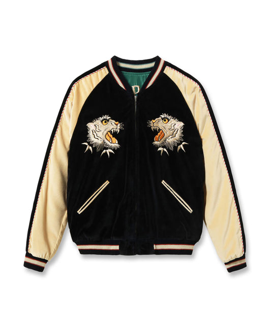 Mid 1950s Style Velveteen (Two-tone) × Acetate Souvenir Jacket “WHITE TIGER” × “GOLD DRAGON” TT15975-119