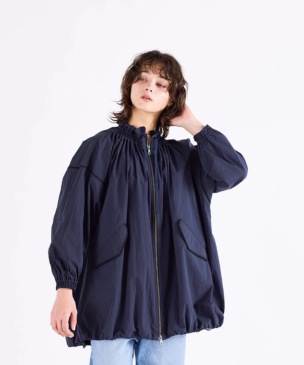 shirring gather embroidery midi-blouson