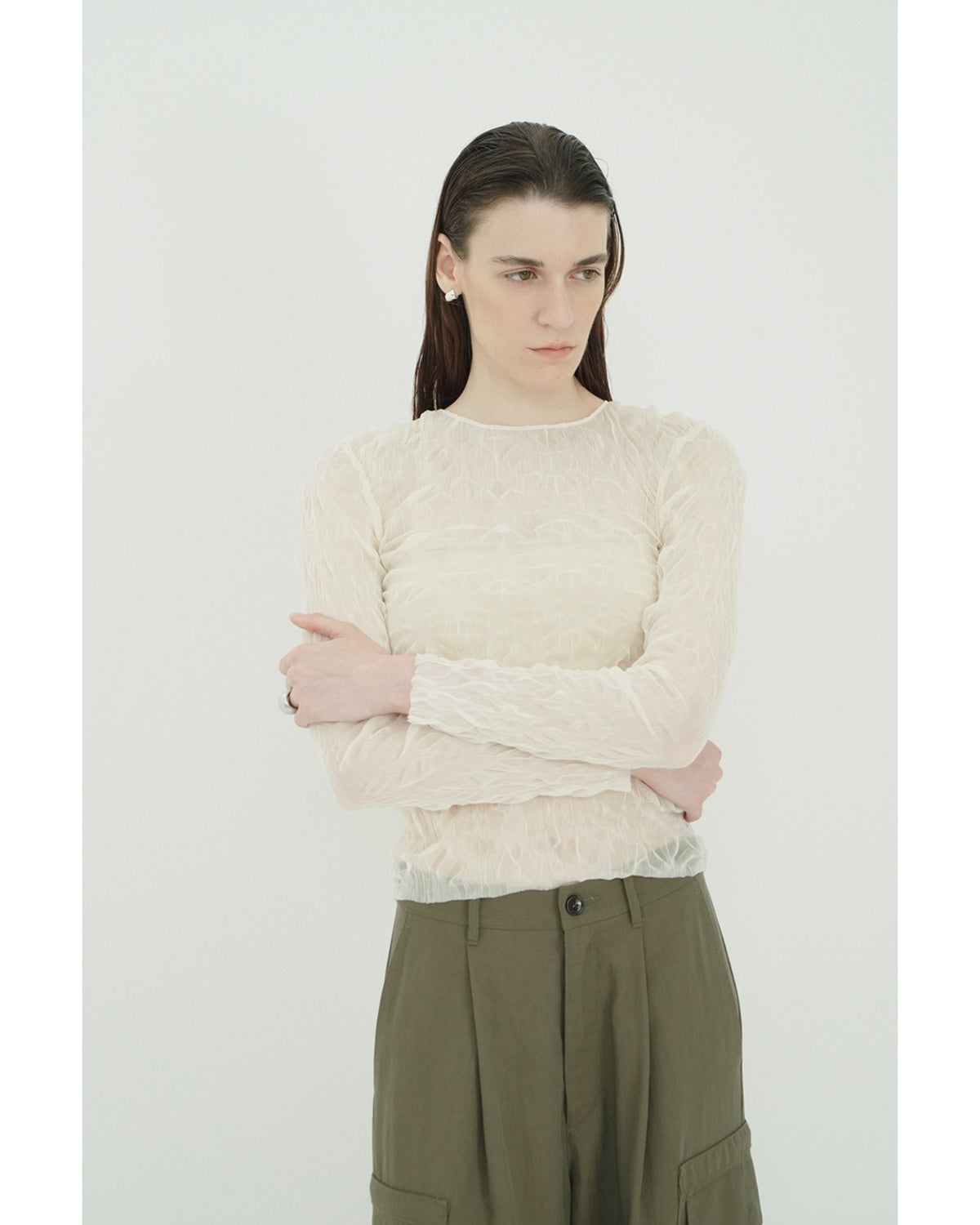 CRINKLED PLEAT SHEER TULLE TOPS
