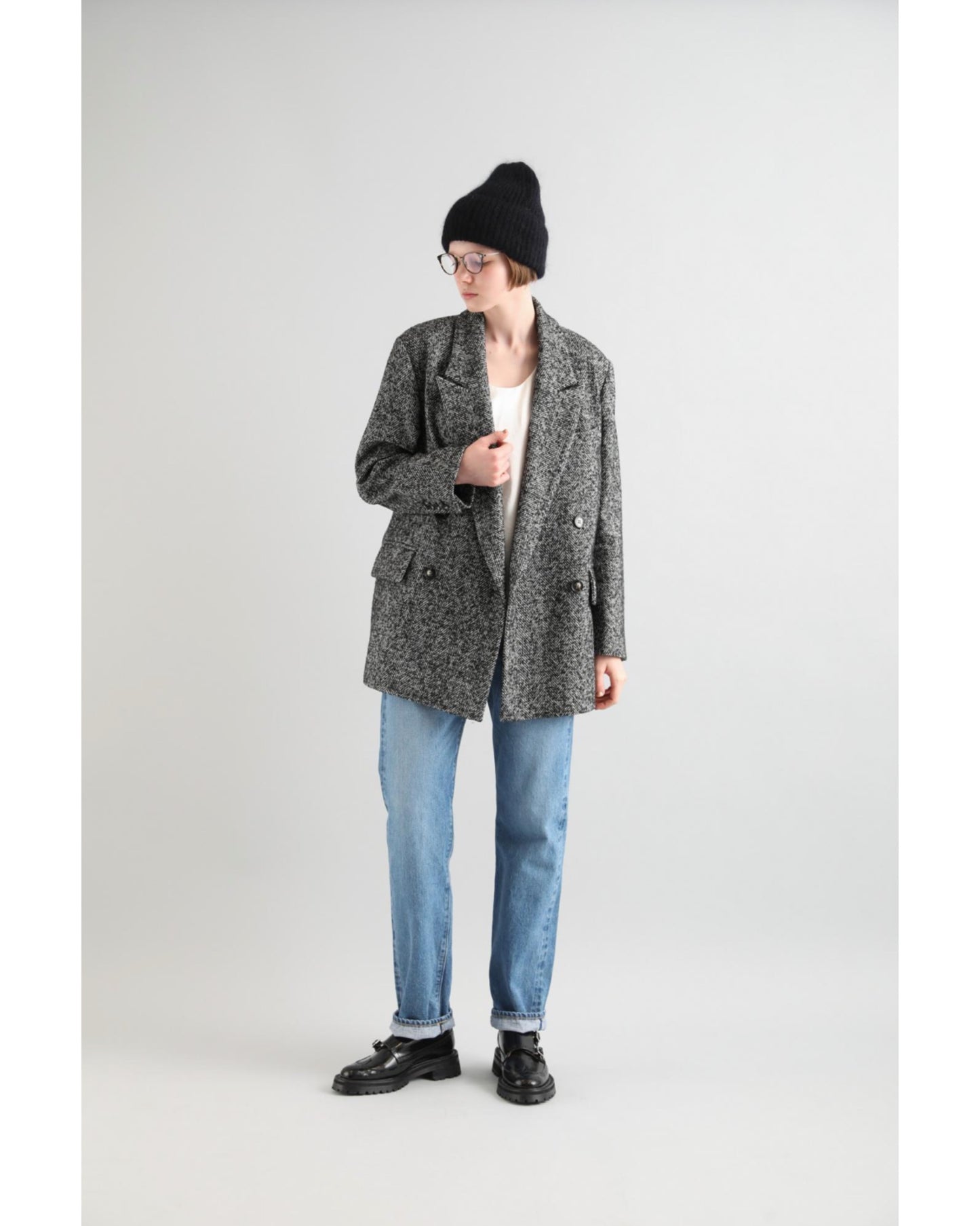 WOOL SOLK HERRINGBONE COAT