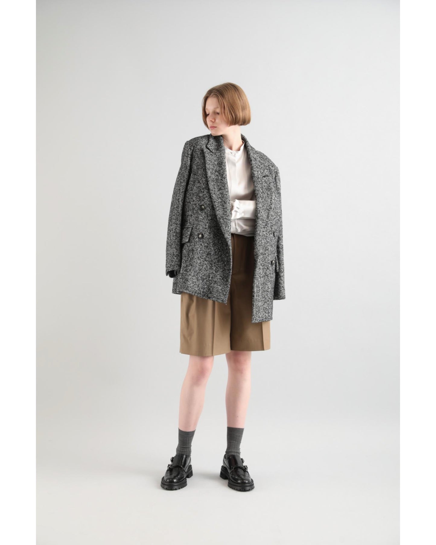 WOOL SOLK HERRINGBONE COAT