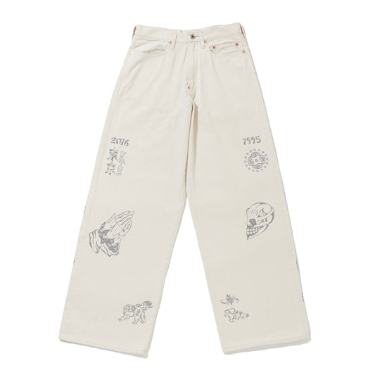 YAMADA LEN / SUGARHILL TATTOO FLASH PRINT MODERN DENIM WIDE CUT