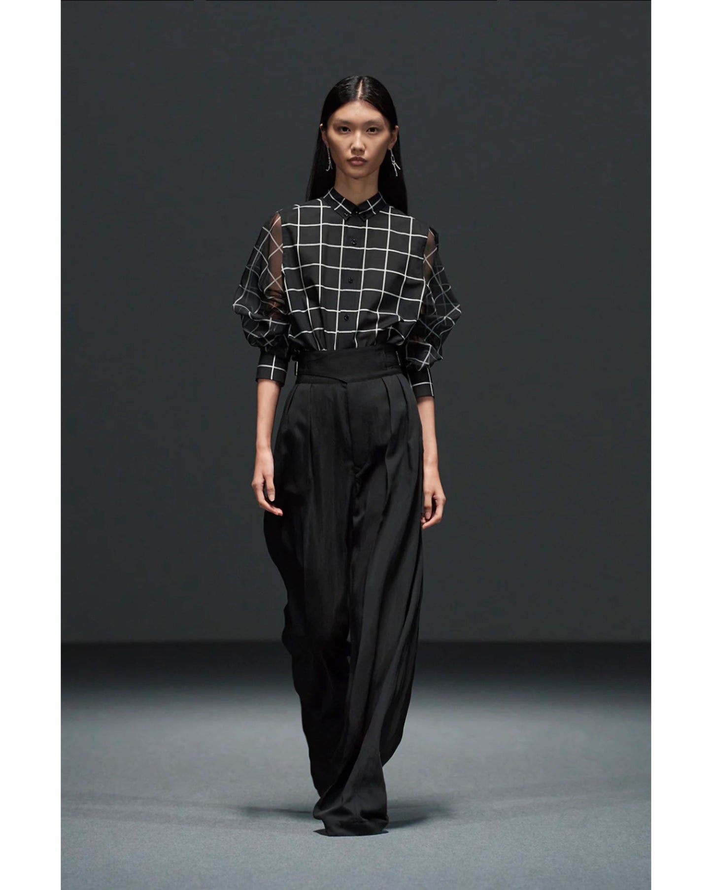 SHEER SLEEVE WINDOWPANE BLOUSE 15265