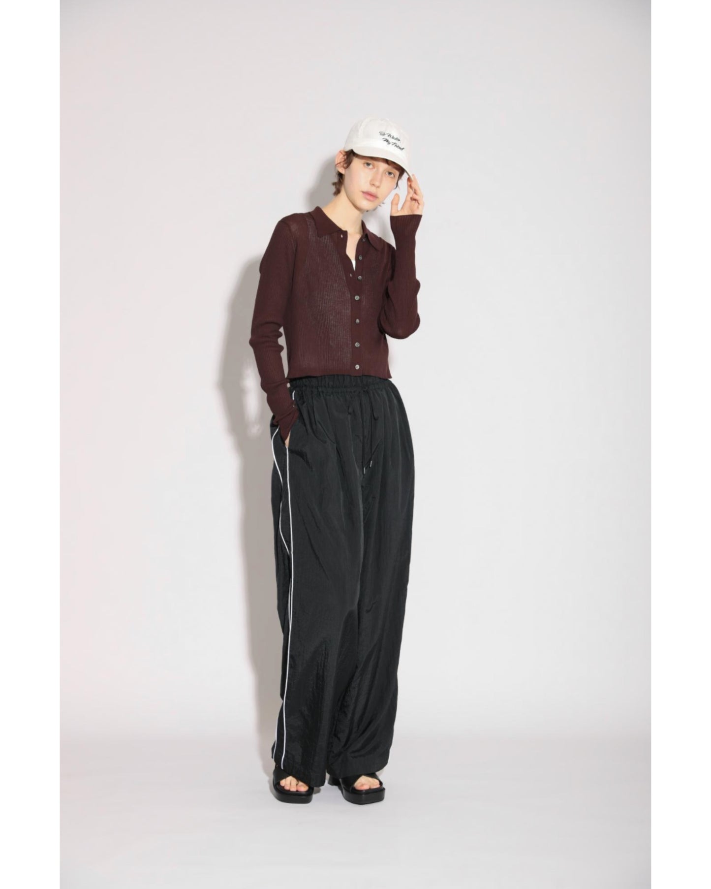 F.TWIST COTTON SILK RIB POLO CARDIGAN