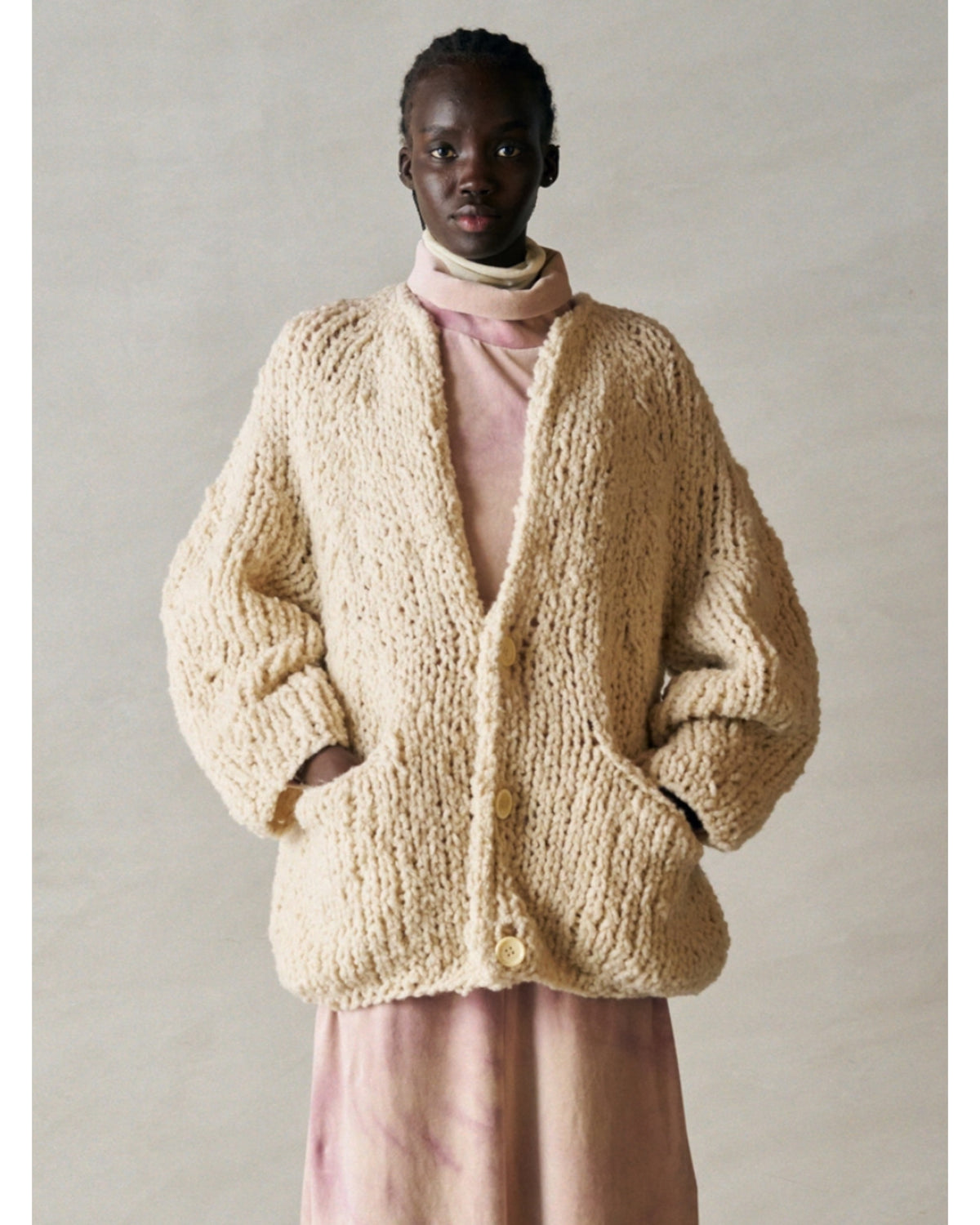 british super down slubfelt yarn hand-knit cardigan