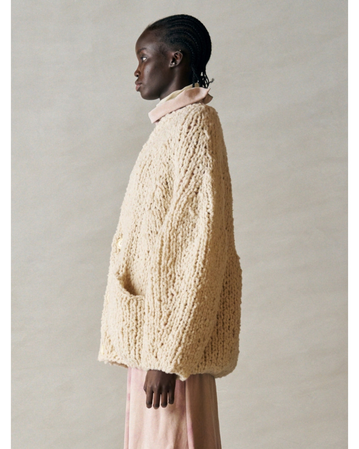 british super down slubfelt yarn hand-knit cardigan