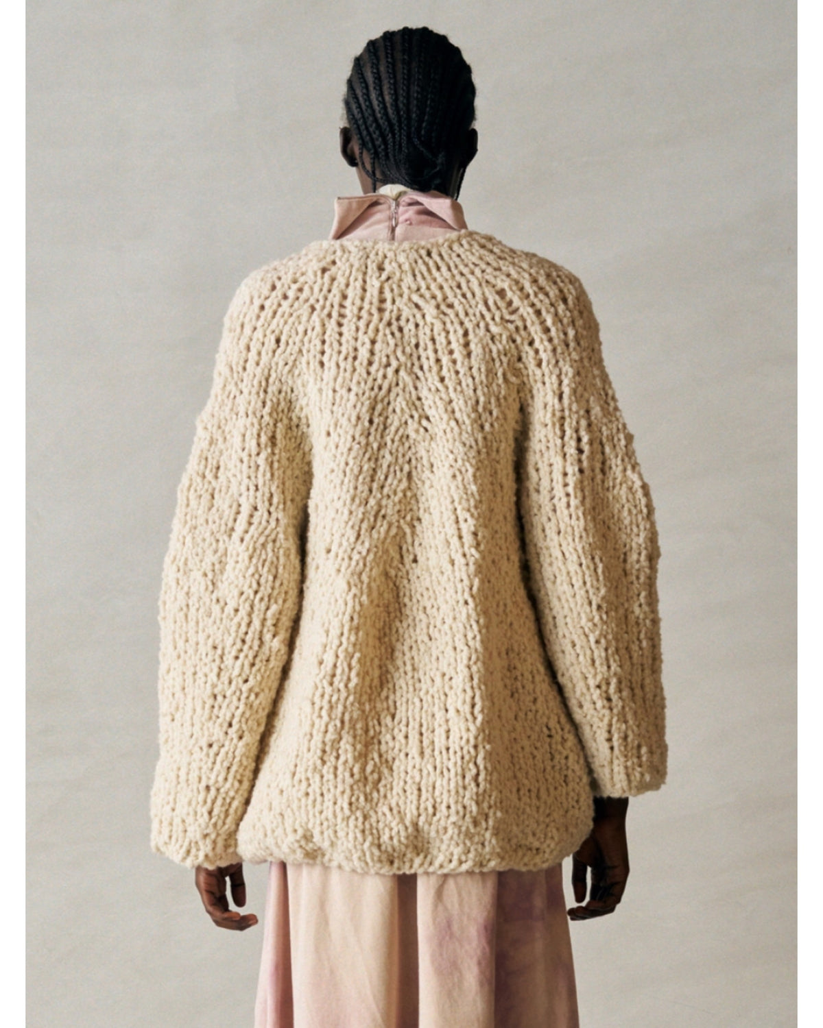 british super down slubfelt yarn hand-knit cardigan
