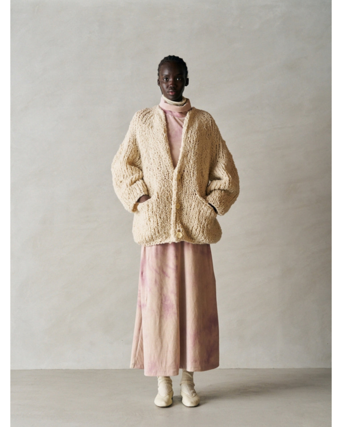 british super down slubfelt yarn hand-knit cardigan