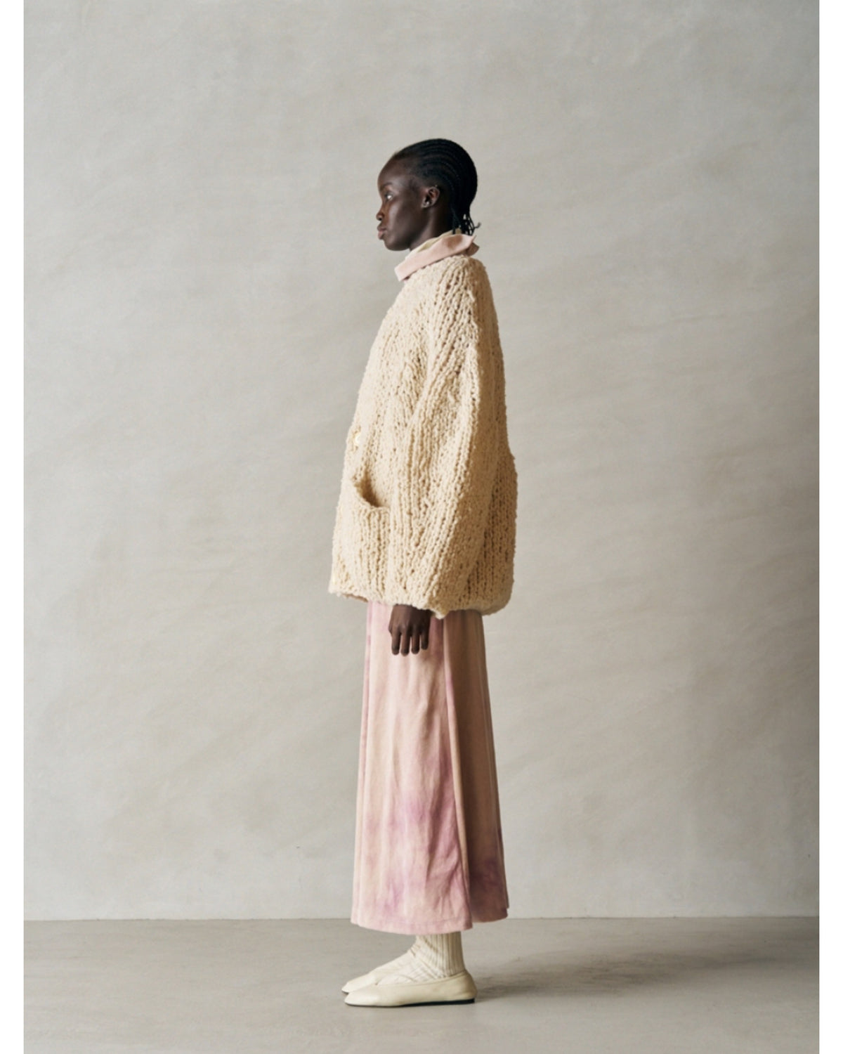 british super down slubfelt yarn hand-knit cardigan