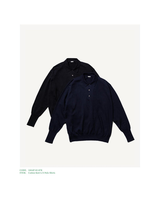 Cotton Knit L/S Polo Shirts  BLACK