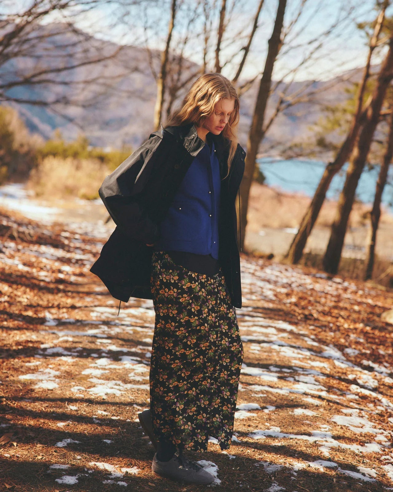FLOWER BOUQUET PRINTTED SATIN SKIRT
