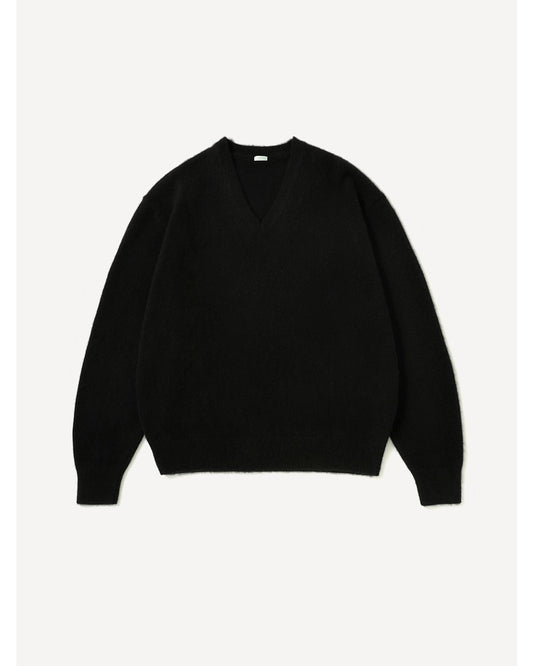 Brushed Cashmere Middle Gauge V Neck Sweater  BLACK