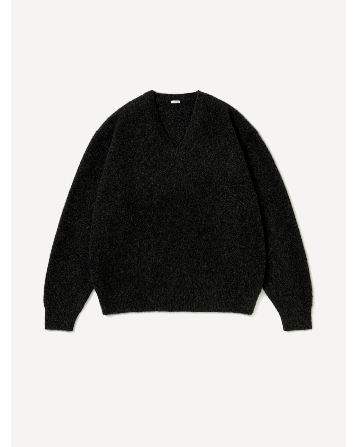 Brushed Cashmere Middle Gauge V Neck Sweater  CHARCOAL